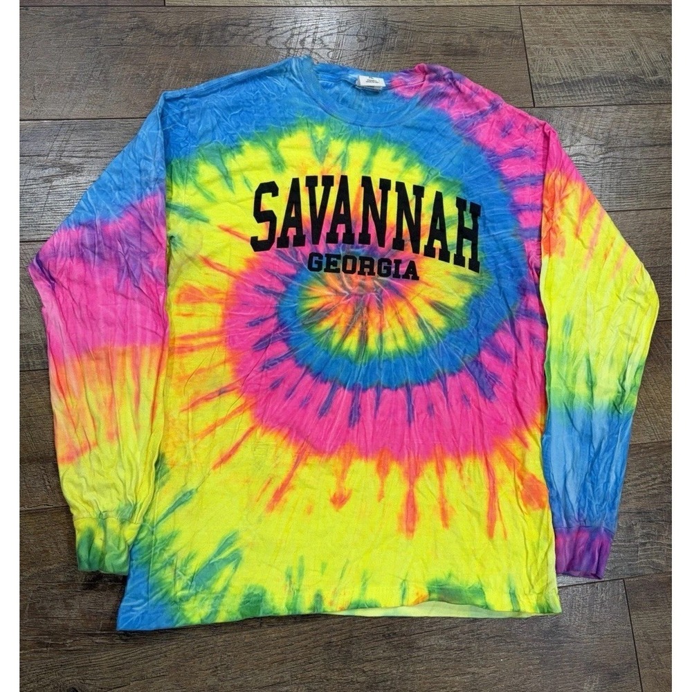 Vintage 90s Savannah Georgia Tie Dye Long Sleeve Shirt‎ Made In USA XL Hippie